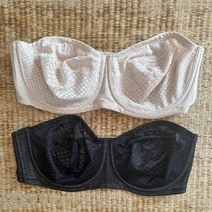 Set/2 Wacoal Visual Effects Strapless Bras Blk & Nude Sz 38DD